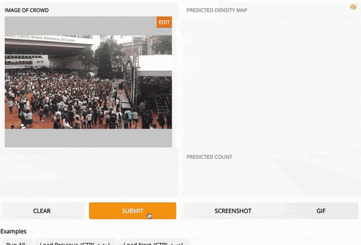 DM-Count demo: a crowd photo turned into a density map and a people count