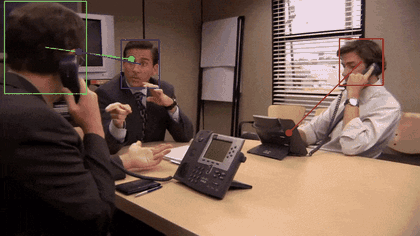 Gaze-LLE demo: arrows from each person's head to where they look
